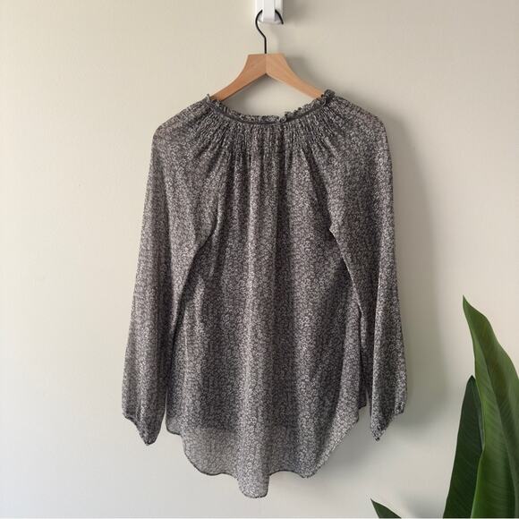 Calypso St. Barth 100% Silk Gray and white Blouse long sleeve sheer floral smock - Picture 2 of 11